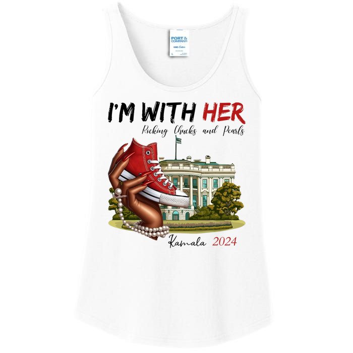 Im With Her Chucks And Pearls Kamala Harris White House 2024 Ladies Essential Tank