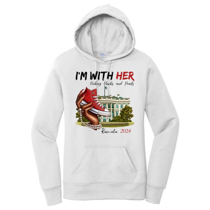 Im With Her Chucks And Pearls Kamala Harris White House 2024 Women's Pullover Hoodie