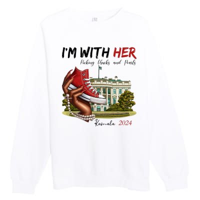 Im With Her Chucks And Pearls Kamala Harris White House 2024 Premium Crewneck Sweatshirt