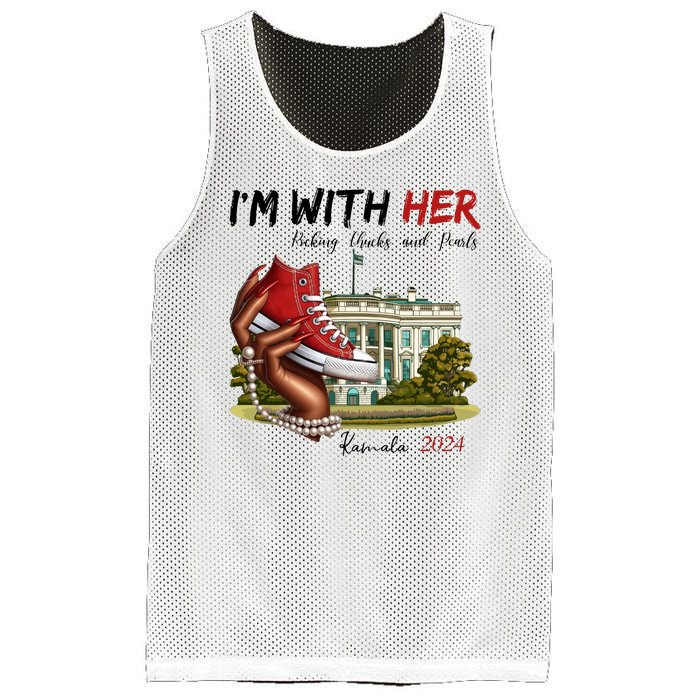 Im With Her Chucks And Pearls Kamala Harris White House 2024 Mesh Reversible Basketball Jersey Tank