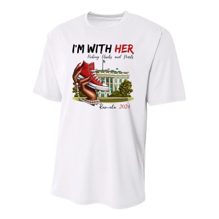 Im With Her Chucks And Pearls Kamala Harris White House 2024 Youth Performance Sprint T-Shirt