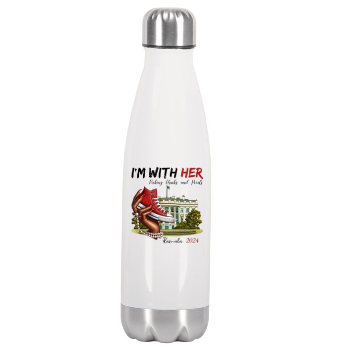 Im With Her Chucks And Pearls Kamala Harris White House 2024 Stainless Steel Insulated Water Bottle