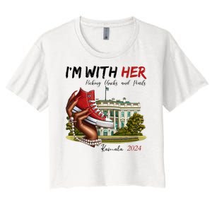 Im With Her Chucks And Pearls Kamala Harris White House 2024 Women's Crop Top Tee