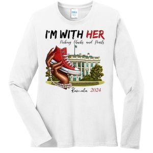 Im With Her Chucks And Pearls Kamala Harris White House 2024 Ladies Long Sleeve Shirt