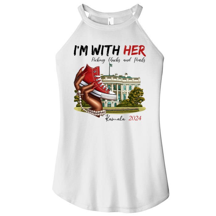 Im With Her Chucks And Pearls Kamala Harris White House 2024 Women's Perfect Tri Rocker Tank