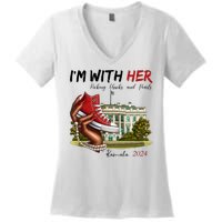 Im With Her Chucks And Pearls Kamala Harris White House 2024 Women's V-Neck T-Shirt