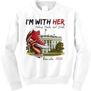 Im With Her Chucks And Pearls Kamala Harris White House 2024 Kids Sweatshirt