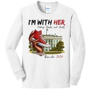 Im With Her Chucks And Pearls Kamala Harris White House 2024 Kids Long Sleeve Shirt