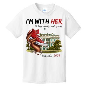 Im With Her Chucks And Pearls Kamala Harris White House 2024 Kids T-Shirt