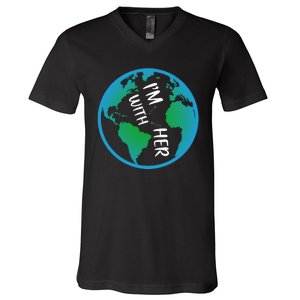 Im With Her Earth Day V-Neck T-Shirt