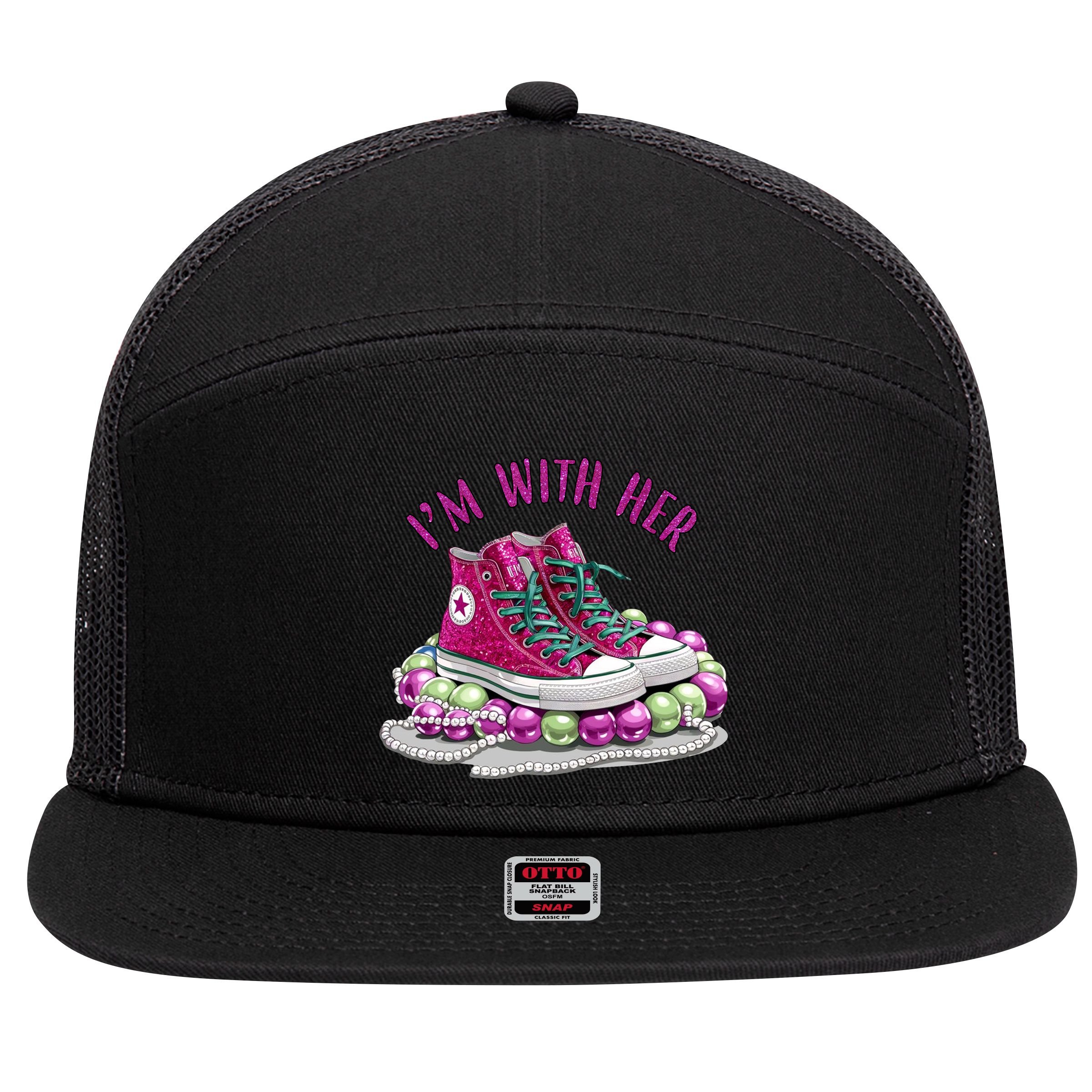 Im With Her Chucks And Pearls Kamala Harris 7 Panel Mesh Trucker Snapback Hat