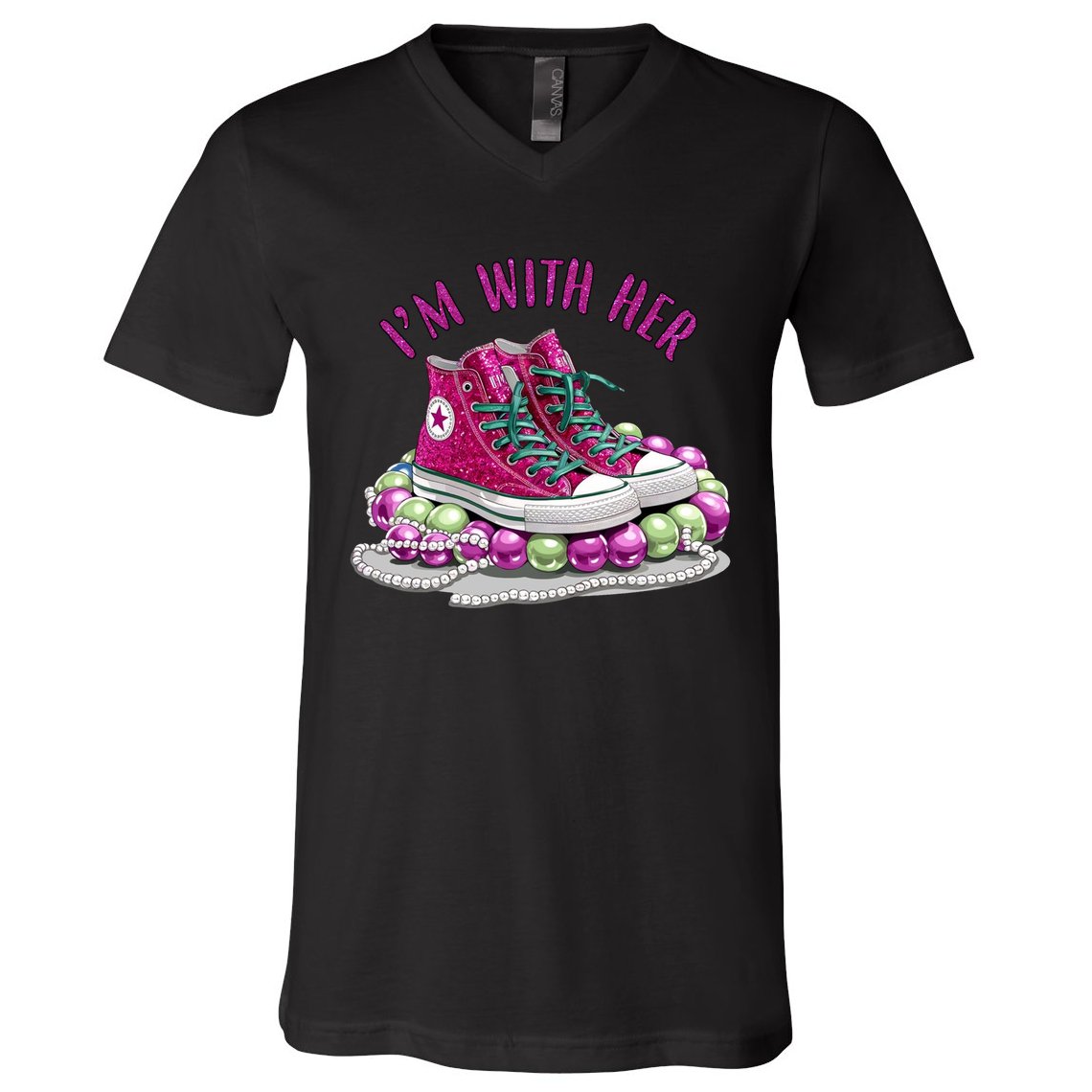 Im With Her Chucks And Pearls Kamala Harris V-Neck T-Shirt