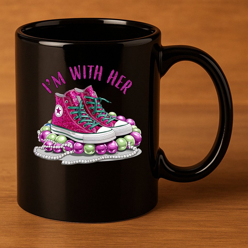 Im With Her Chucks And Pearls Kamala Harris 11oz C Handle Ceramic Mug