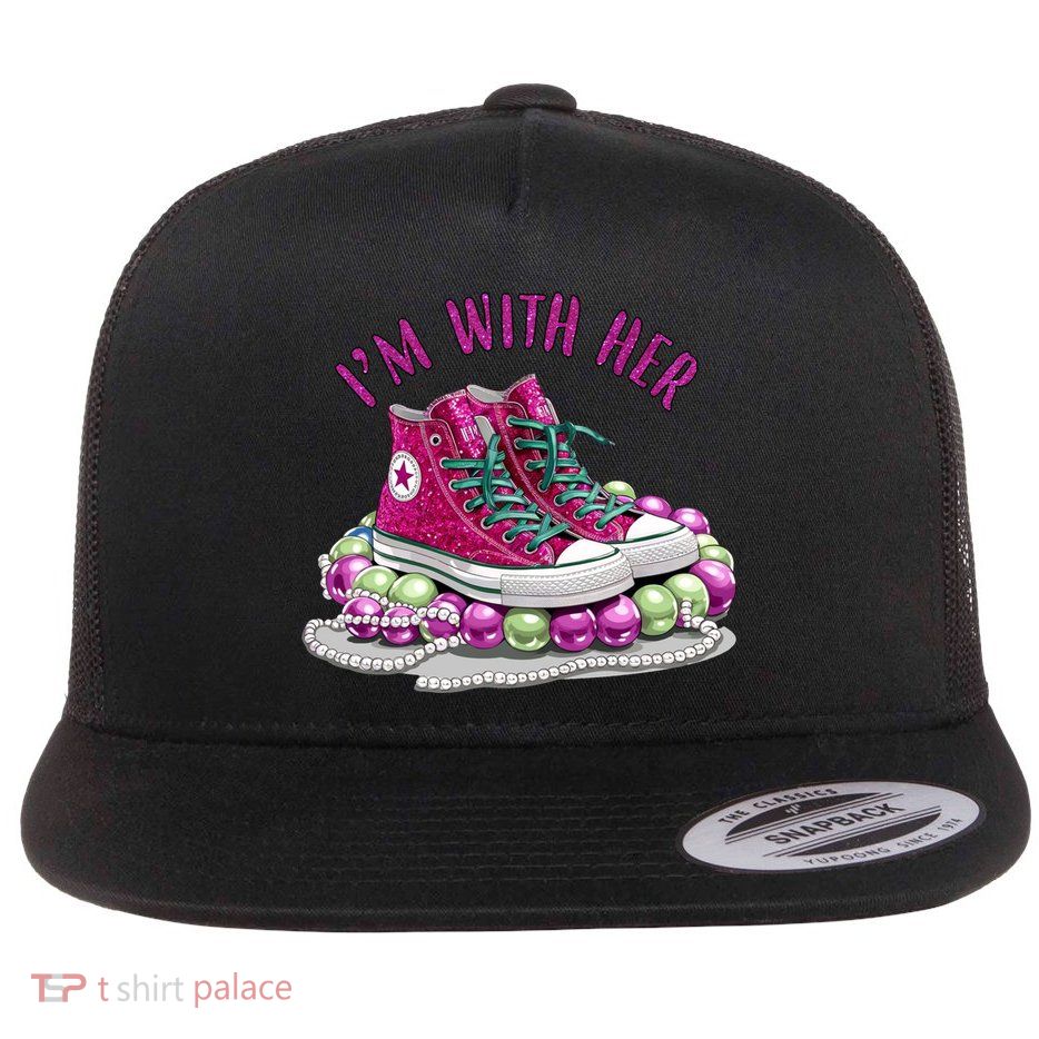 Im With Her Chucks And Pearls Kamala Harris Flat Bill Trucker Hat
