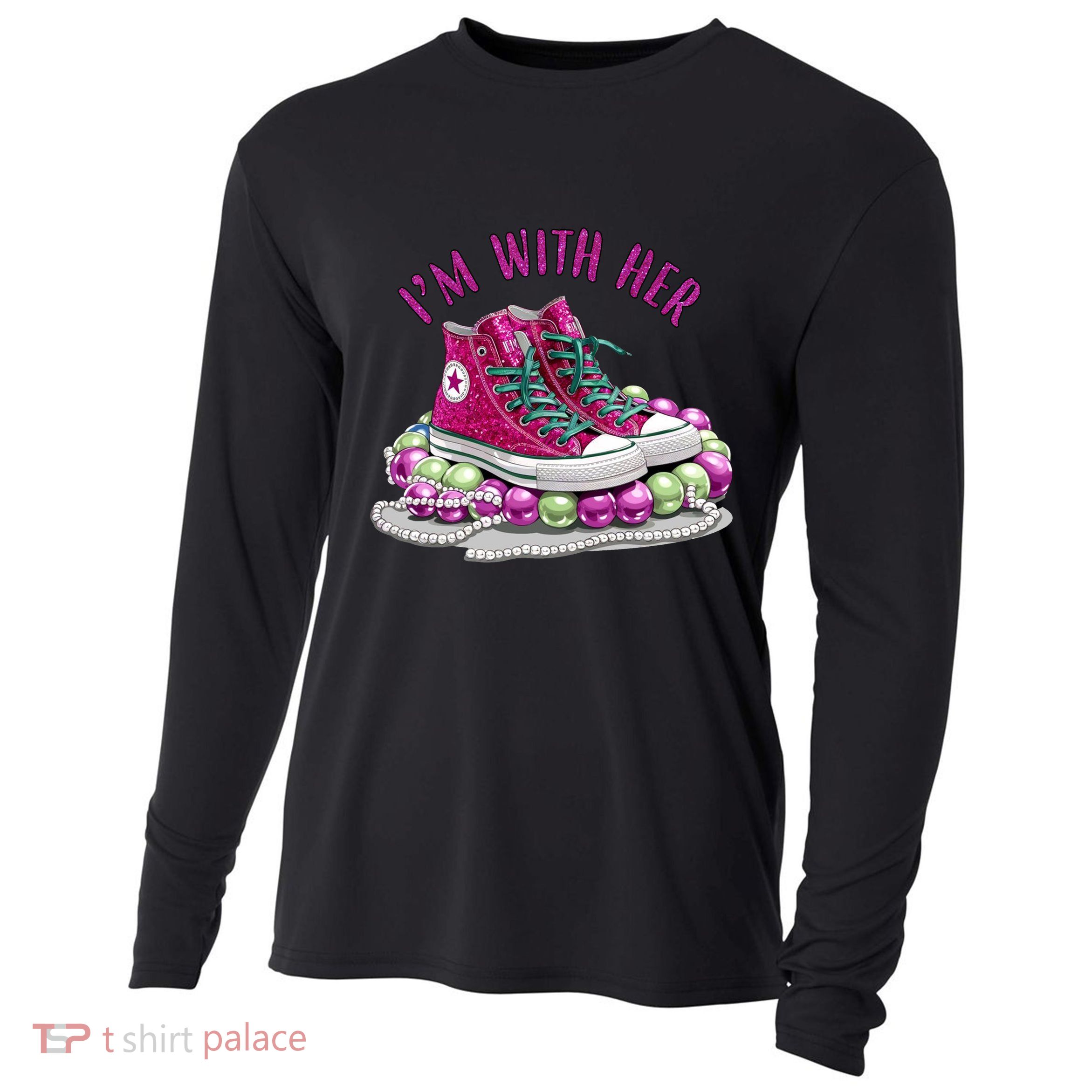 Im With Her Chucks And Pearls Kamala Harris Cooling Performance Long Sleeve Crew