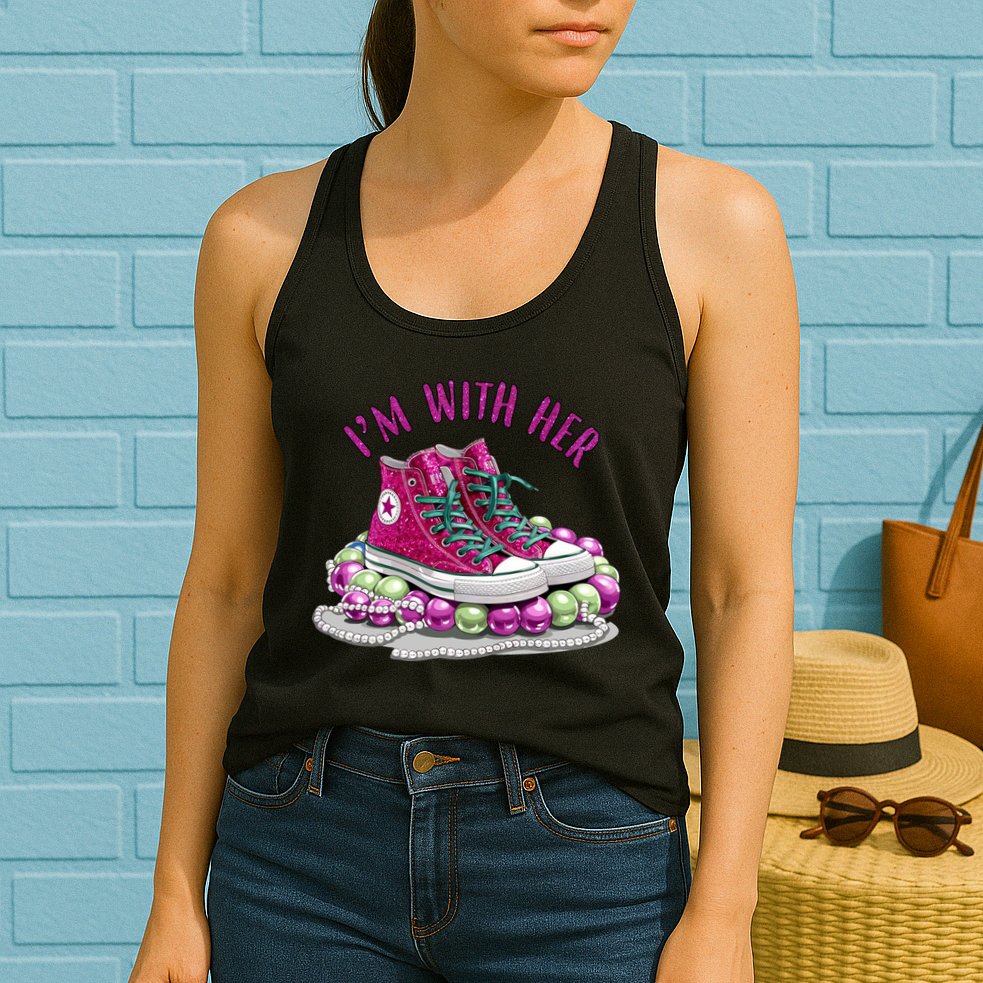 Im With Her Chucks And Pearls Kamala Harris Womens Tank Top