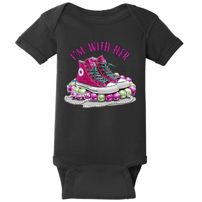 Im With Her Chucks And Pearls Kamala Harris Baby Bodysuit