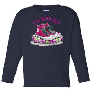 Im With Her Chucks And Pearls Kamala Harris Toddler Long Sleeve Shirt