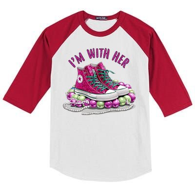 Im With Her Chucks And Pearls Kamala Harris Kids Colorblock Raglan Jersey