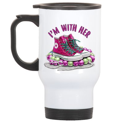 Im With Her Chucks And Pearls Kamala Harris Stainless Steel Travel Mug