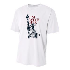 IM With Her Statue Of Lady Liberty Patriotic Youth Performance Sprint T-Shirt