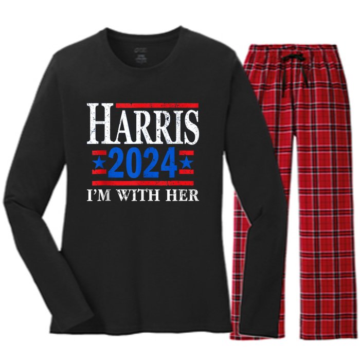 Im With Her Kamala Vote For 2024 President Kamalaharris Women's Long Sleeve Flannel Pajama Set 