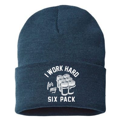 I Work Hard For My Six Pack Funny Beer Meme Sustainable Knit Beanie