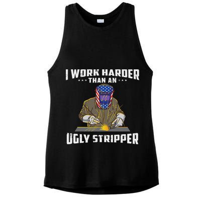 I Work Harder Than An Ugly Stripper Funny Welder Welding Ladies PosiCharge Tri-Blend Wicking Tank