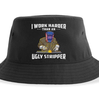 I Work Harder Than An Ugly Stripper Funny Welder Welding Sustainable Bucket Hat
