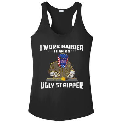 I Work Harder Than An Ugly Stripper Funny Welder Welding Ladies PosiCharge Competitor Racerback Tank