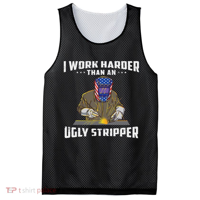 I Work Harder Than An Ugly Stripper Funny Welder Welding Mesh Reversible Basketball Jersey Tank