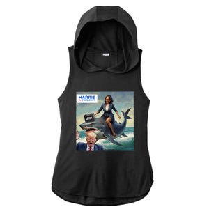 IM With Her Funny Kamala Riding A Shark 2024 President Beat Trump Ladies PosiCharge Tri-Blend Wicking Draft Hoodie Tank