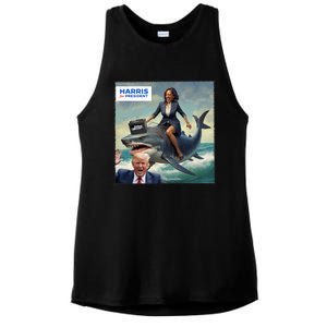 IM With Her Funny Kamala Riding A Shark 2024 President Beat Trump Ladies PosiCharge Tri-Blend Wicking Tank