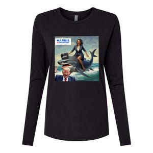 IM With Her Funny Kamala Riding A Shark 2024 President Beat Trump Womens Cotton Relaxed Long Sleeve T-Shirt