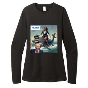 IM With Her Funny Kamala Riding A Shark 2024 President Beat Trump Womens CVC Long Sleeve Shirt