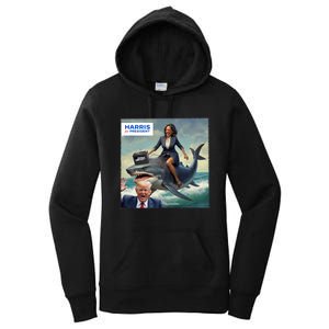 IM With Her Funny Kamala Riding A Shark 2024 President Beat Trump Women's Pullover Hoodie