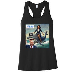 IM With Her Funny Kamala Riding A Shark 2024 President Beat Trump Women's Racerback Tank