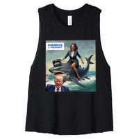 IM With Her Funny Kamala Riding A Shark 2024 President Beat Trump Women's Racerback Cropped Tank