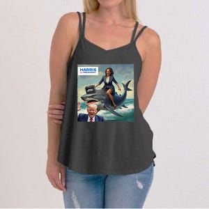 IM With Her Funny Kamala Riding A Shark 2024 President Beat Trump Women's Strappy Tank