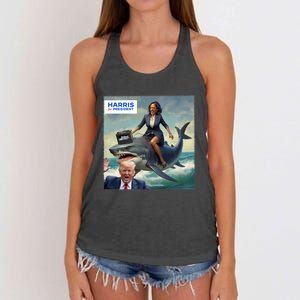 IM With Her Funny Kamala Riding A Shark 2024 President Beat Trump Women's Knotted Racerback Tank