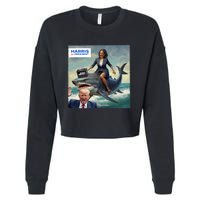 IM With Her Funny Kamala Riding A Shark 2024 President Beat Trump Cropped Pullover Crew