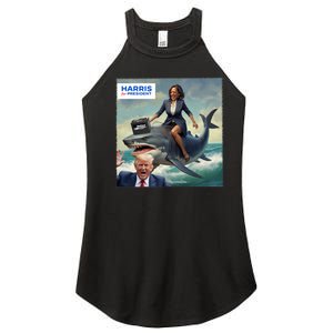 IM With Her Funny Kamala Riding A Shark 2024 President Beat Trump Women's Perfect Tri Rocker Tank