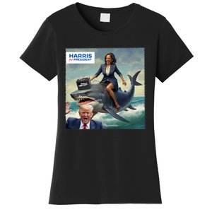 IM With Her Funny Kamala Riding A Shark 2024 President Beat Trump Women's T-Shirt