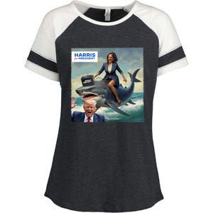 IM With Her Funny Kamala Riding A Shark 2024 President Beat Trump Enza Ladies Jersey Colorblock Tee