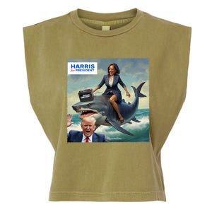 IM With Her Funny Kamala Riding A Shark 2024 President Beat Trump Garment-Dyed Women's Muscle Tee