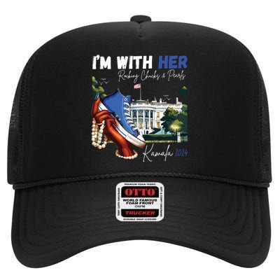 Im With Her Rocking Chucks Pearls Kamala 2024 High Crown Mesh Back Trucker Hat