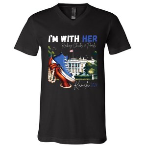 Im With Her Rocking Chucks Pearls Kamala 2024 V-Neck T-Shirt