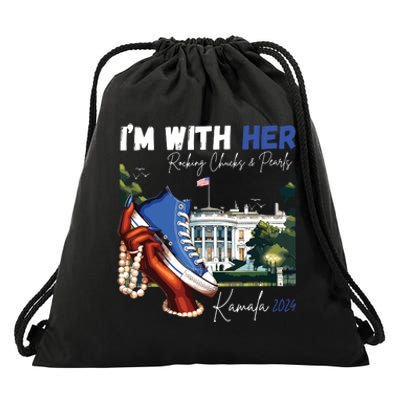 Im With Her Rocking Chucks Pearls Kamala 2024 Drawstring Bag