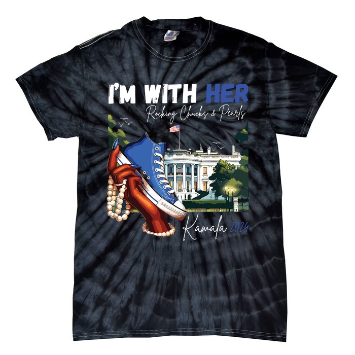 Im With Her Rocking Chucks Pearls Kamala 2024 Tie-Dye T-Shirt