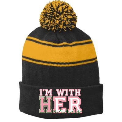 Im With Her President Kamala Election Stripe Pom Pom Beanie